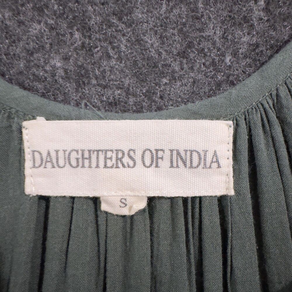 Daughters of India Sahana Dress Women's Small Green Boho Maxi Tiered Long Pocket - Picture 3 of 8